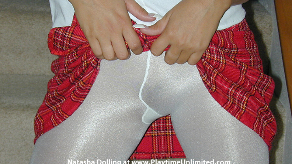 Natasha Dolling 21 Year Old "Born to be a Dick Tease!" Uniform and White Glossy Tights with Bratty Picking On YOU Jerk Off Encouragement Vintage Full Scene Video 0787.2